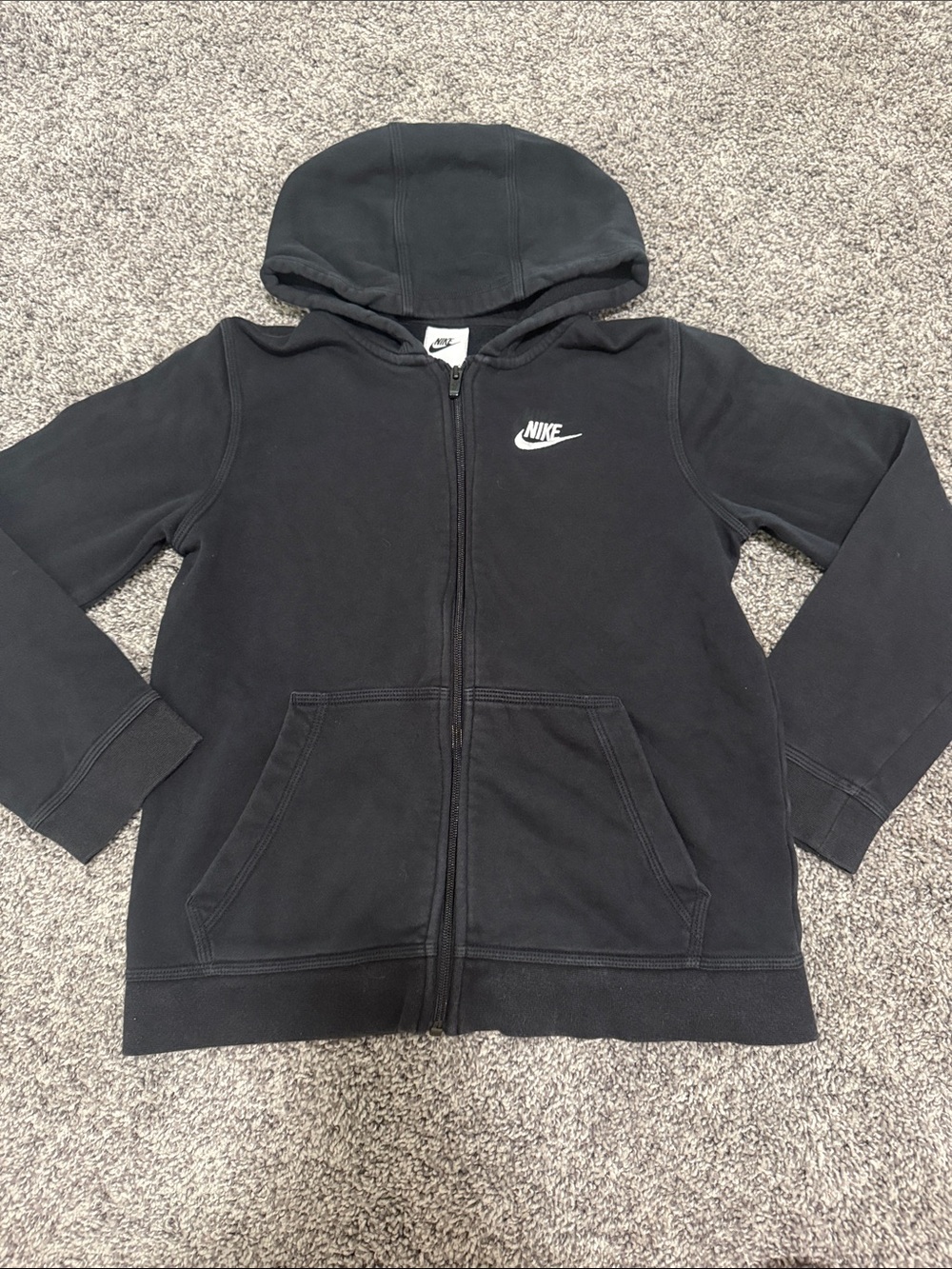 Nike Kids Black Full-Zip Hoodie with White Logo
